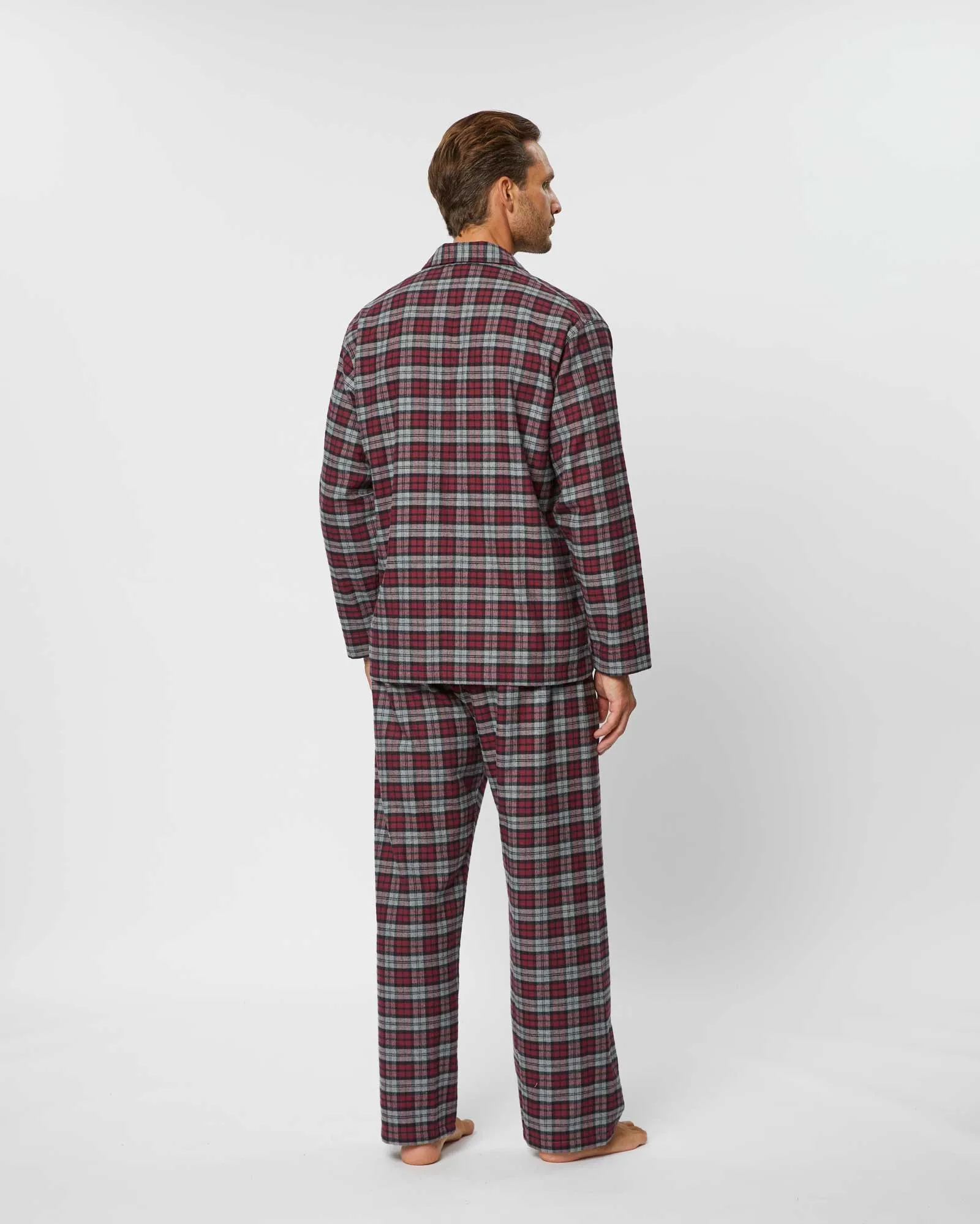 Men's Brushed Cotton Pajamas - Litton Burgundy Tartan