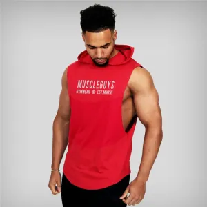 Mens Cotton Sleeveless Gym Hooded Fitness Tank Top