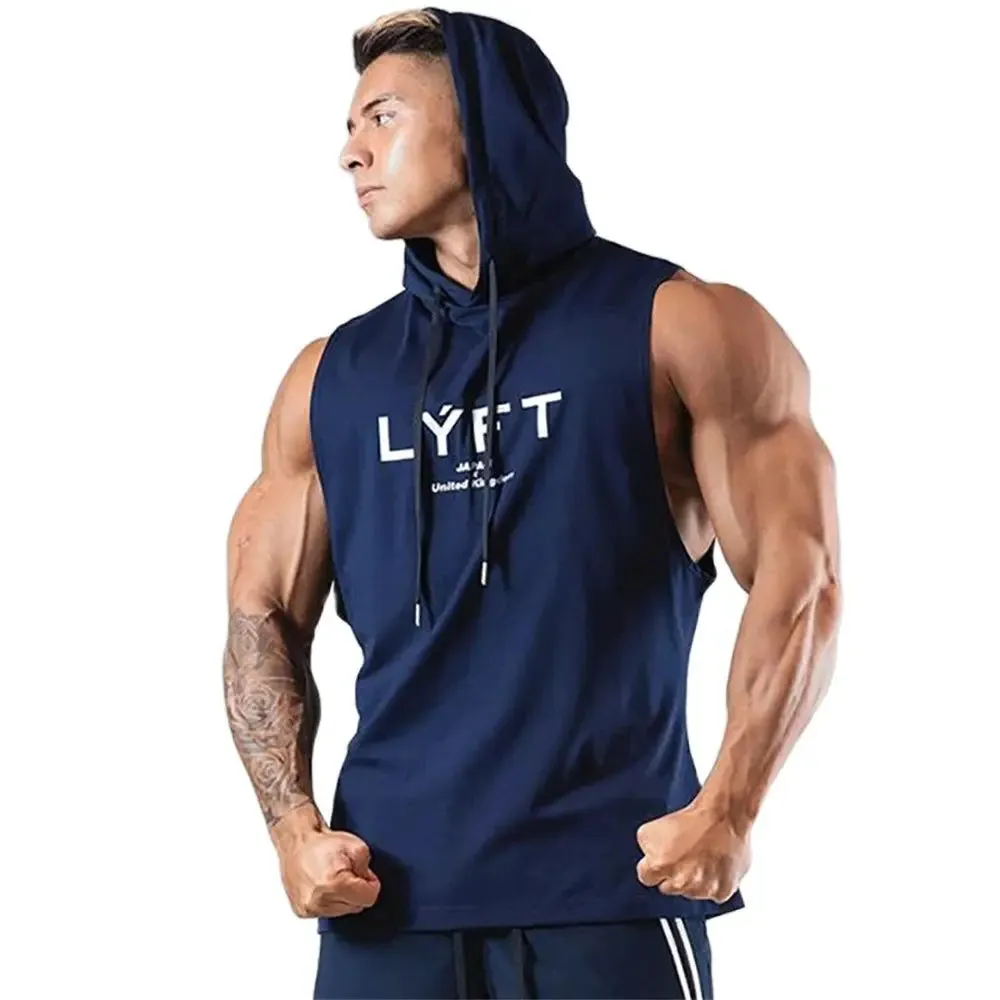 Mens Hooded Gym Fitness Bodybuilding Sport Sleeveless Stringer Singlet Vest