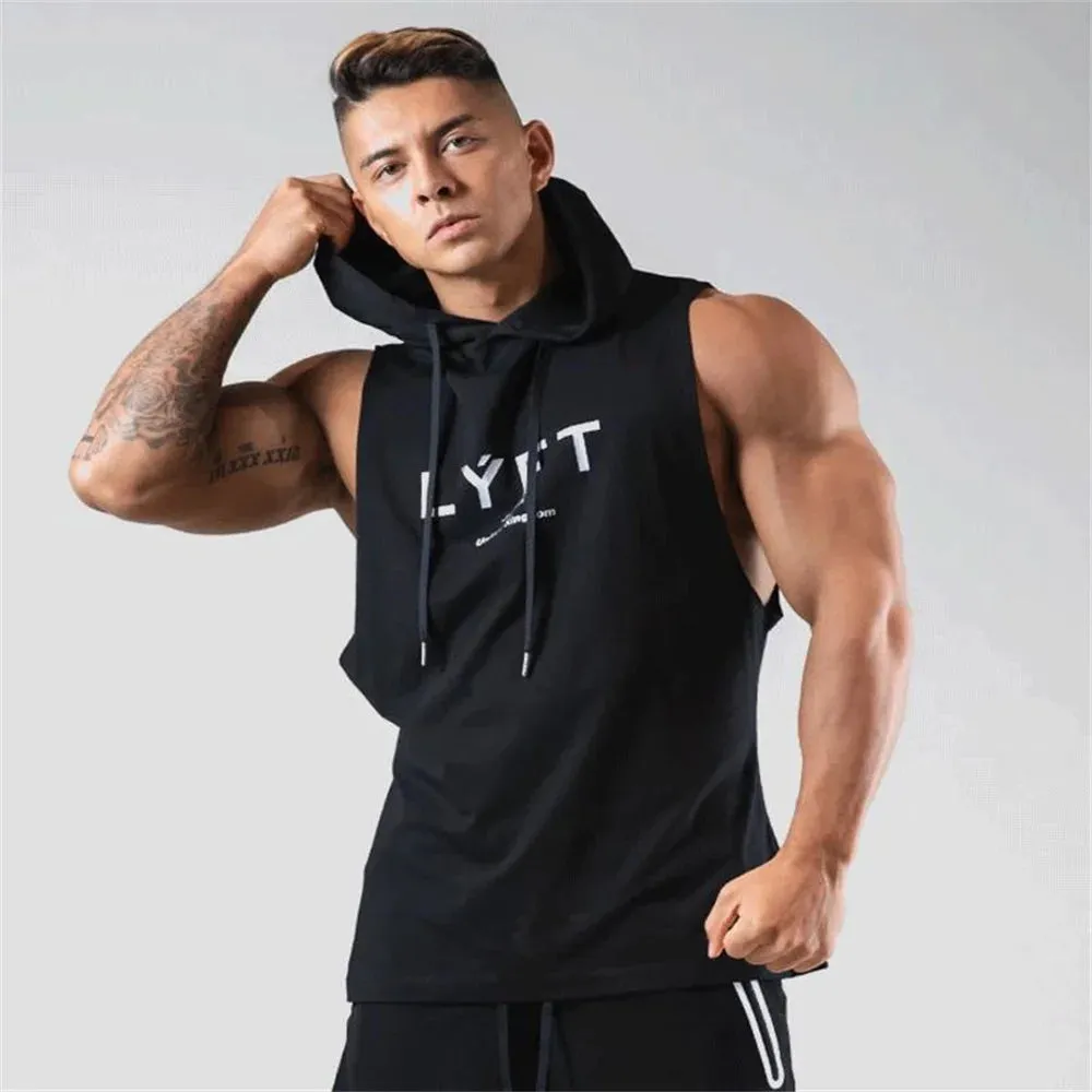 Mens Hooded Gym Fitness Bodybuilding Sport Sleeveless Stringer Singlet Vest