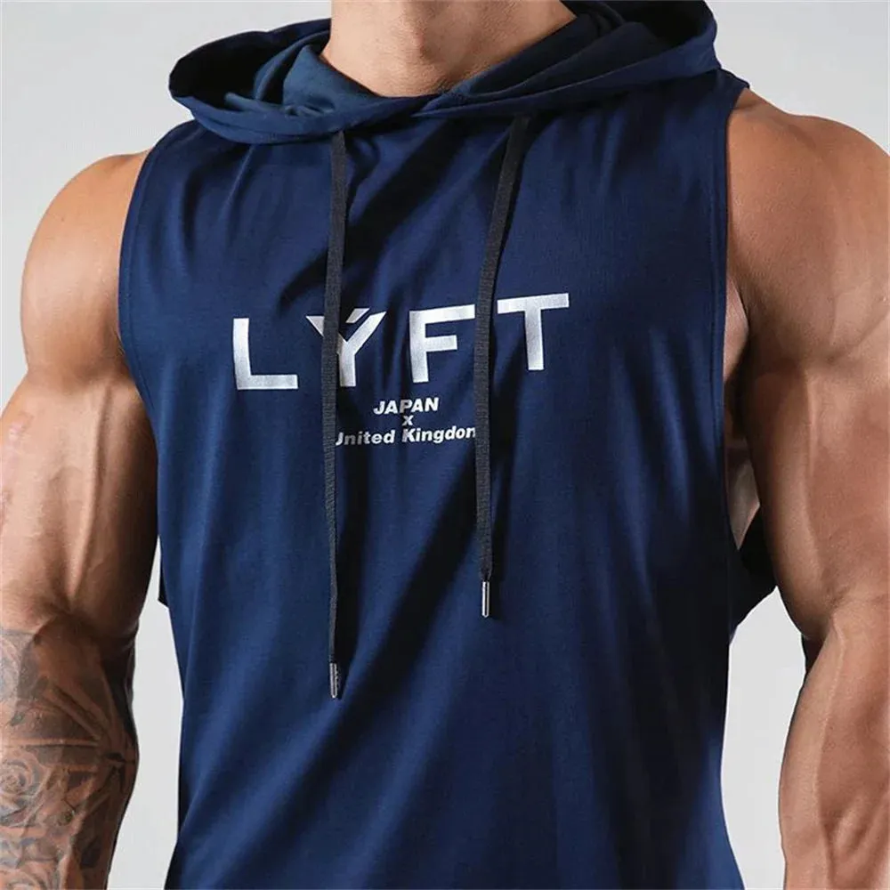 Mens Hooded Gym Fitness Bodybuilding Sport Sleeveless Stringer Singlet Vest