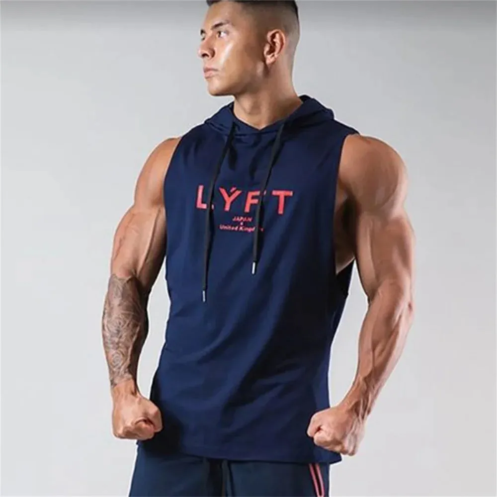 Mens Hooded Gym Fitness Bodybuilding Sport Sleeveless Stringer Singlet Vest