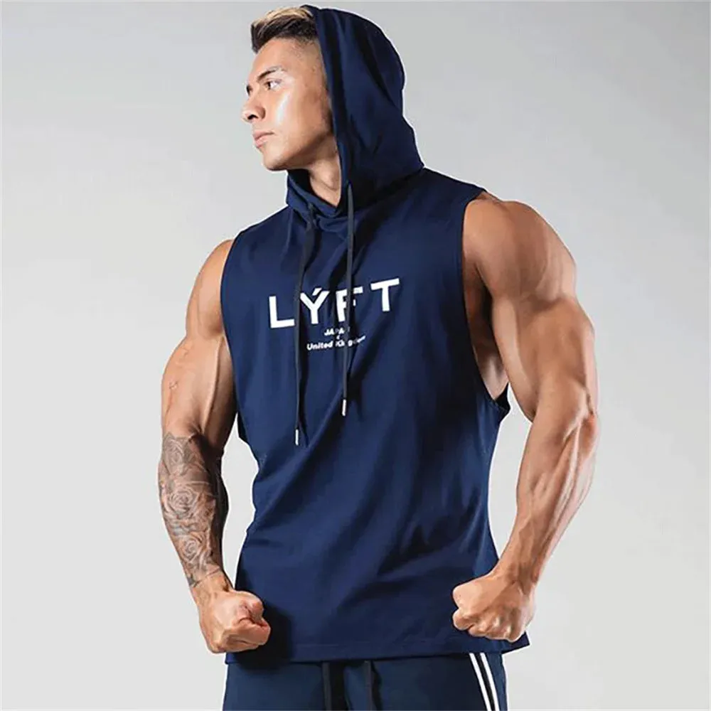 Mens Hooded Gym Fitness Bodybuilding Sport Sleeveless Stringer Singlet Vest