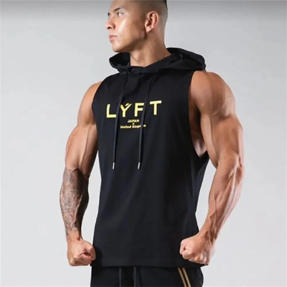 Mens Hooded Gym Fitness Bodybuilding Sport Sleeveless Stringer Singlet Vest