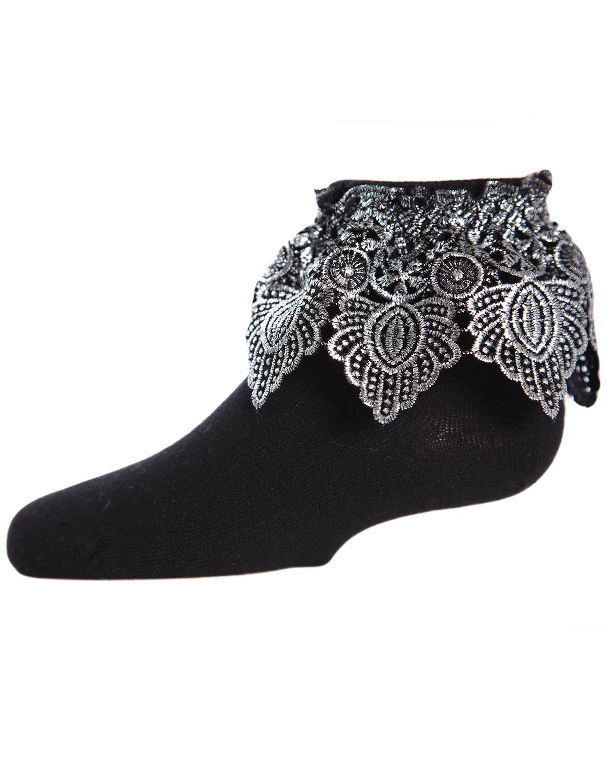 Metallic Leaf Girls Cotton Blend Anklet Socks