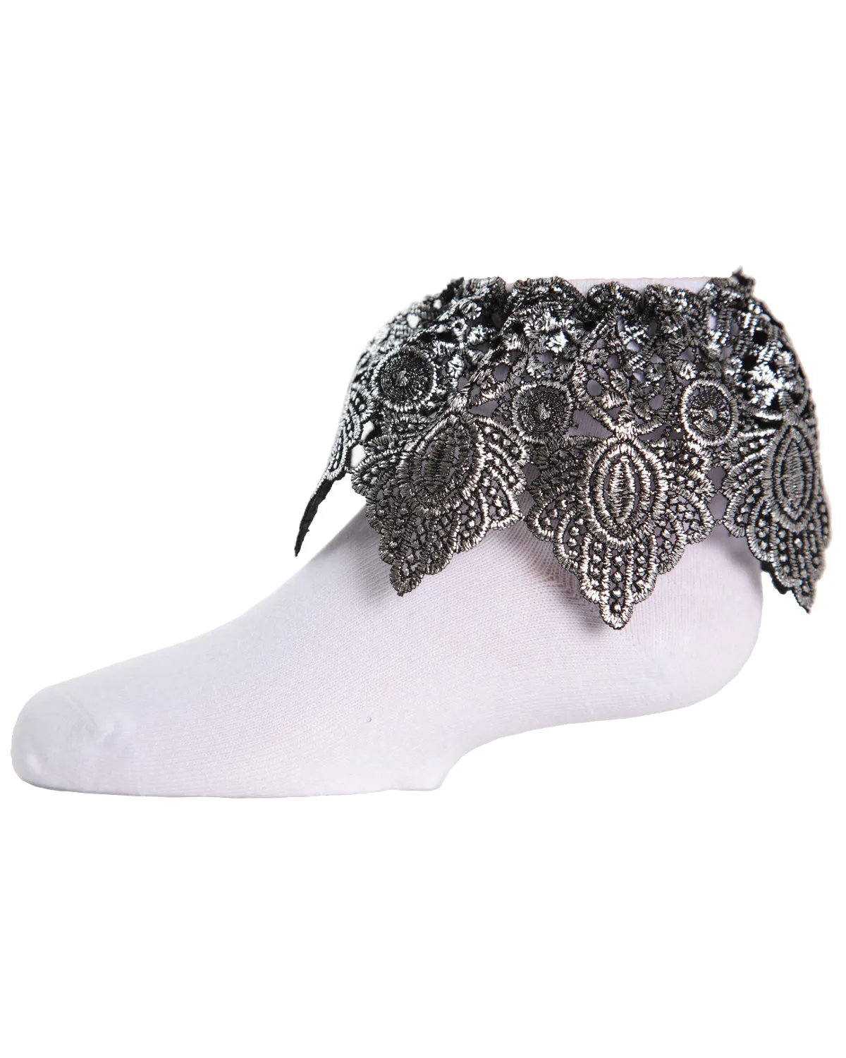 Metallic Leaf Girls Cotton Blend Anklet Socks