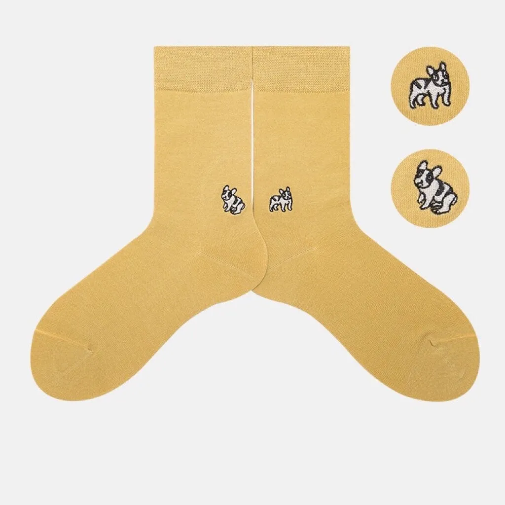 Miss June’s | Women’s | 1 pair embroidered cotton socks｜Daily | Soft | Designed | Solid color | Gift Idea | Casual | Stylish | Comfortable