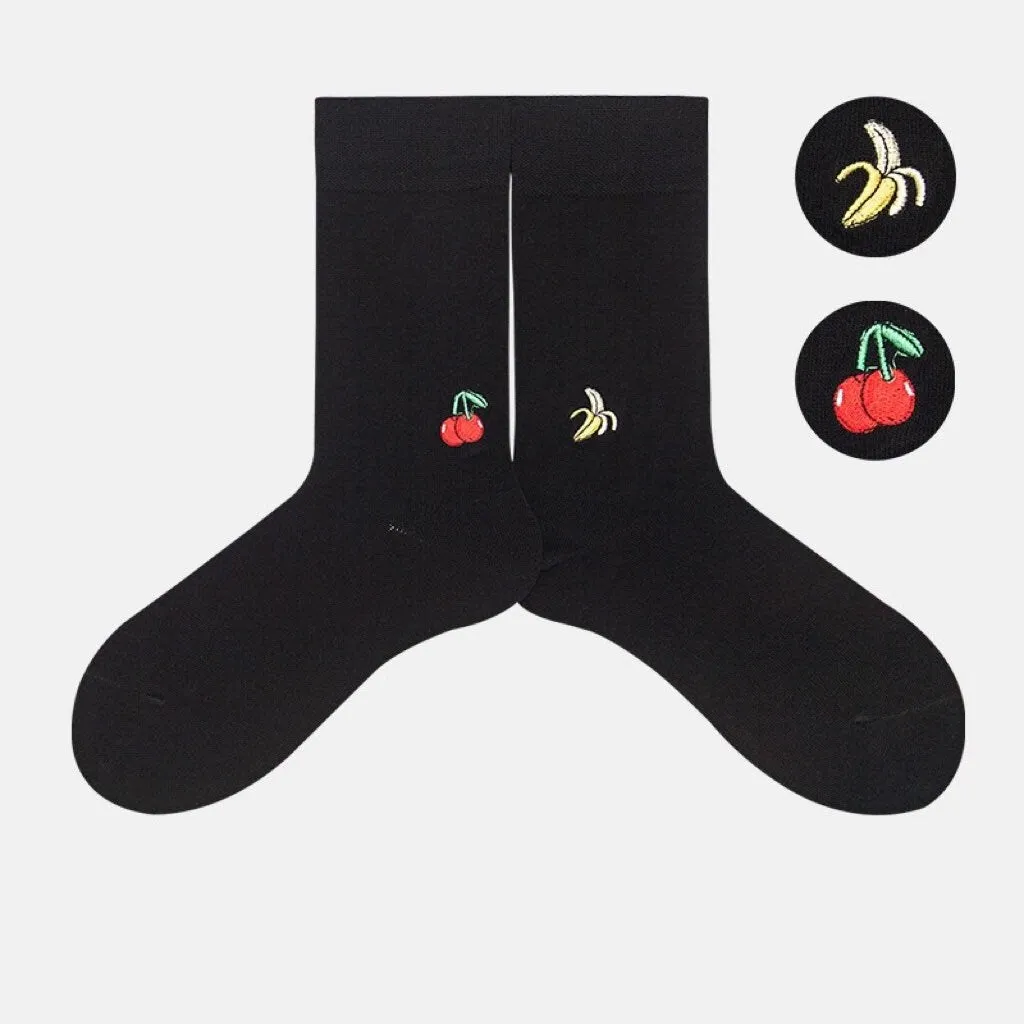 Miss June’s | Women’s | 1 pair embroidered cotton socks｜Daily | Soft | Designed | Solid color | Gift Idea | Casual | Stylish | Comfortable