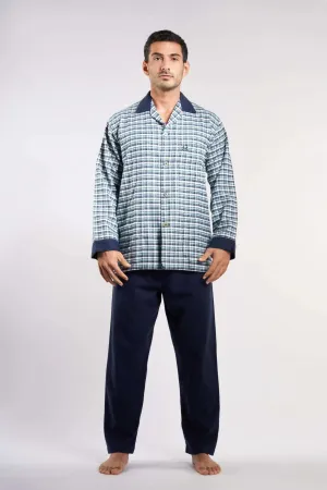 NAGA HOMME Dark Blue-Red Checks Two-Piece Men's Pajama