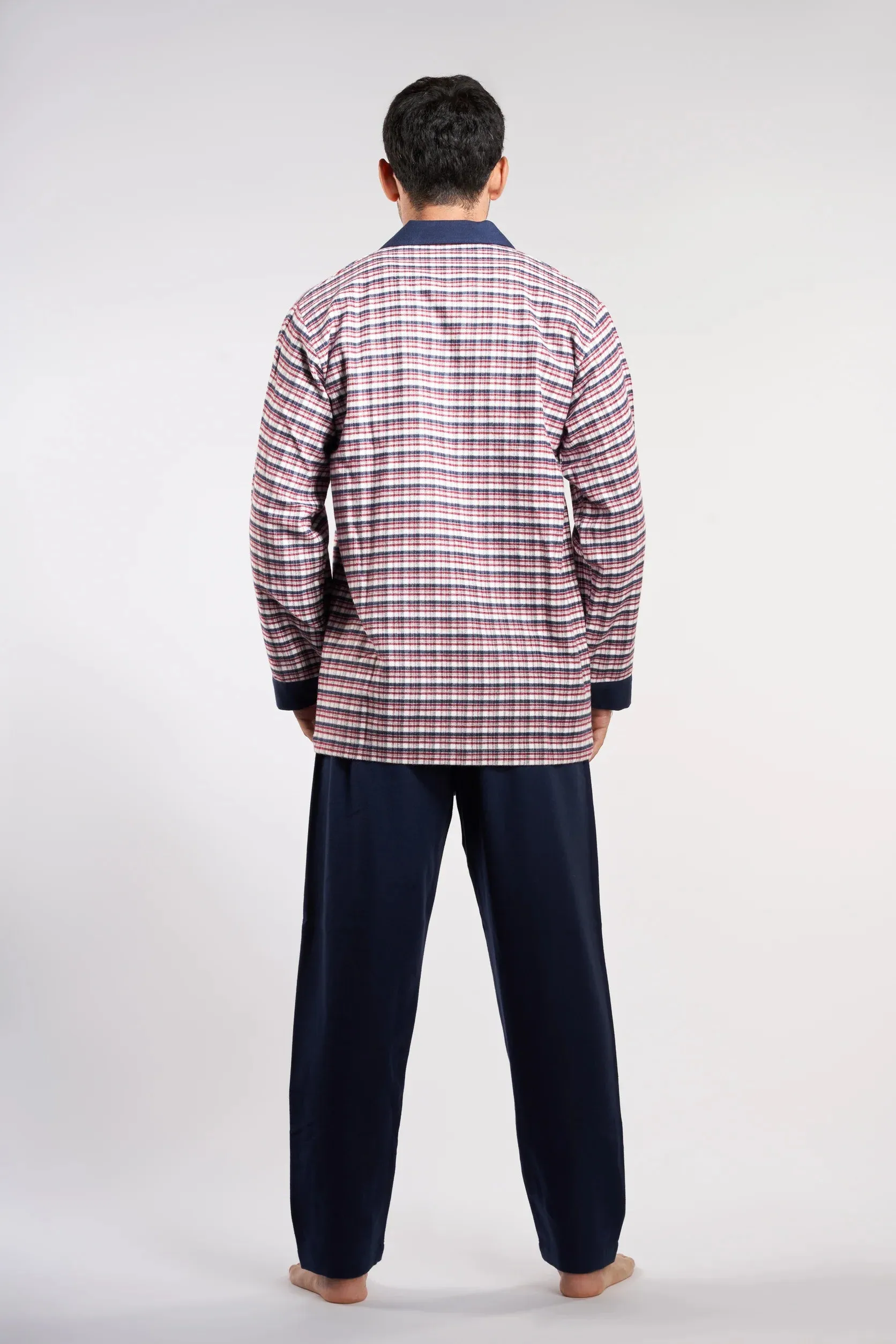 NAGA HOMME Dark Blue-Red Checks Two-Piece Men's Pajama