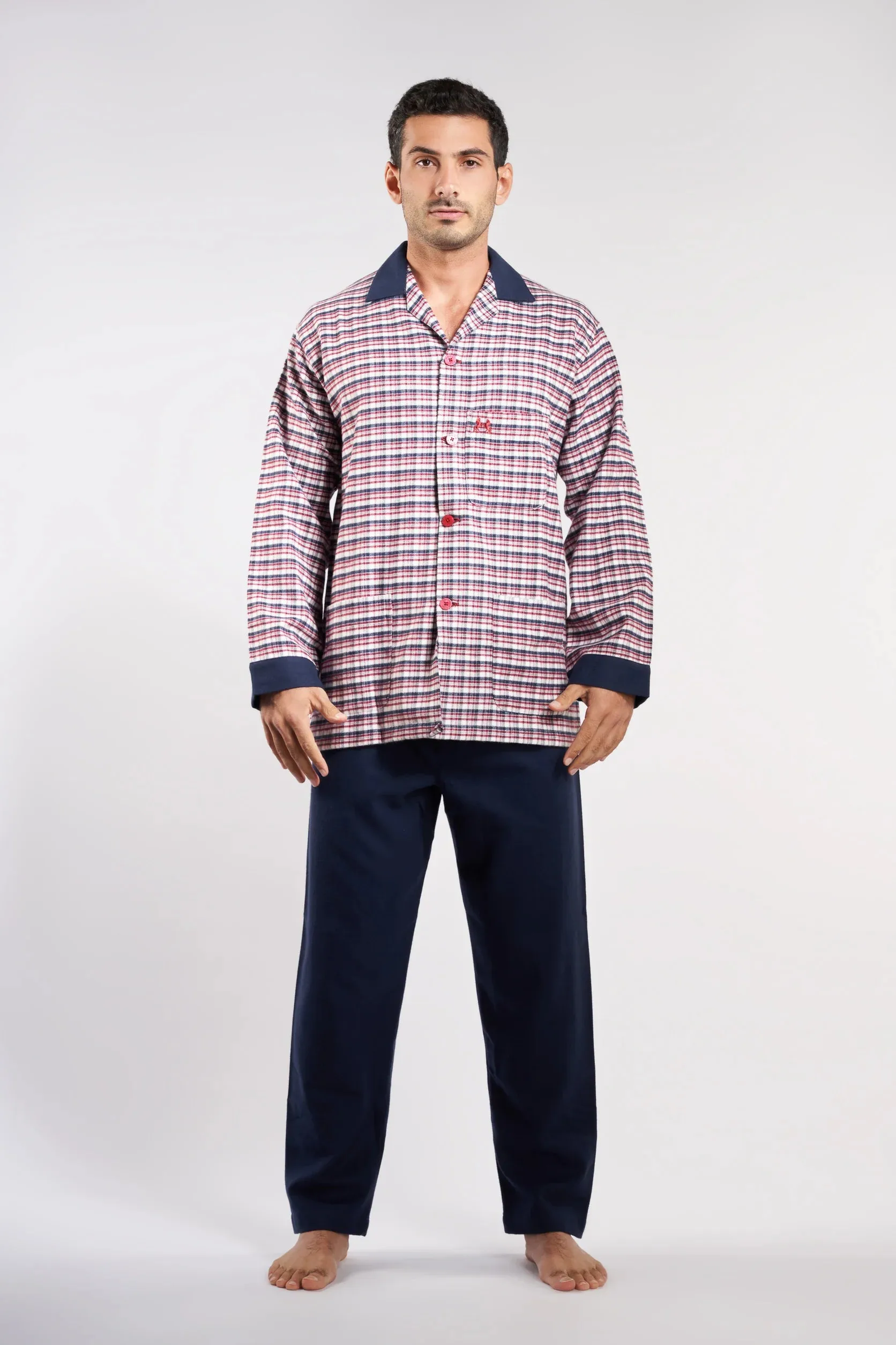 NAGA HOMME Dark Blue-Red Checks Two-Piece Men's Pajama