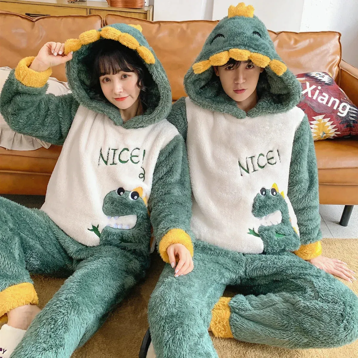 New 2022 Couple Pajamas Set Women's Thickened Fleece-lined Coral Velvet Couple Sleepwear For Spring Autumn Winter Homewear