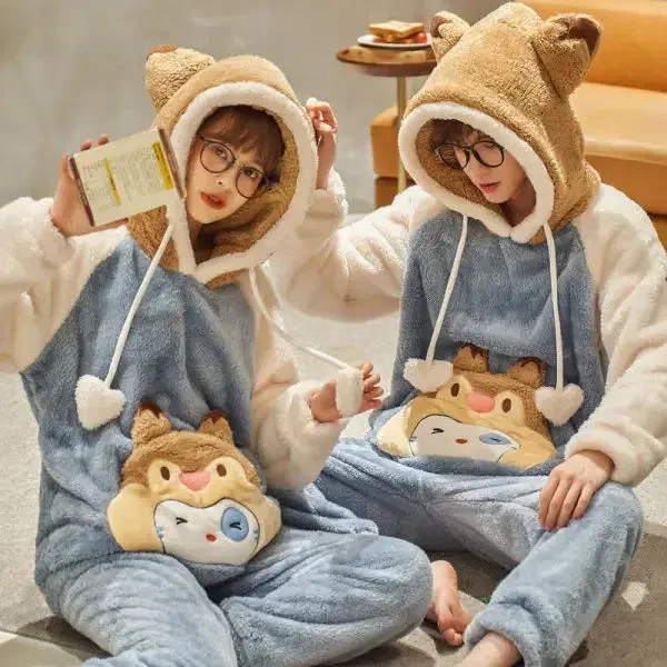 New 2022 Couple Pajamas Set Women's Thickened Fleece-lined Coral Velvet Couple Sleepwear For Spring Autumn Winter Homewear