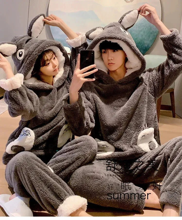 New 2022 Couple Pajamas Set Women's Thickened Fleece-lined Coral Velvet Couple Sleepwear For Spring Autumn Winter Homewear