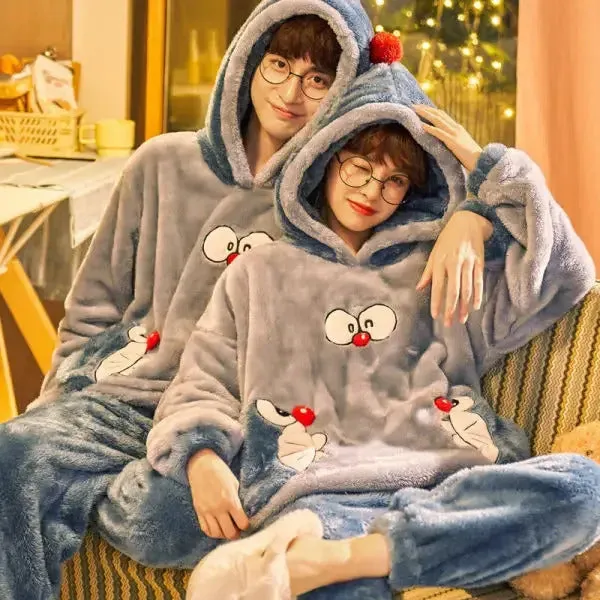 New 2022 Couple Pajamas Set Women's Thickened Fleece-lined Coral Velvet Couple Sleepwear For Spring Autumn Winter Homewear