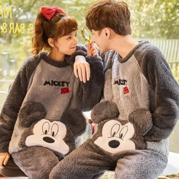 New 2022 Couple Pajamas Set Women's Thickened Fleece-lined Coral Velvet Couple Sleepwear For Spring Autumn Winter Homewear