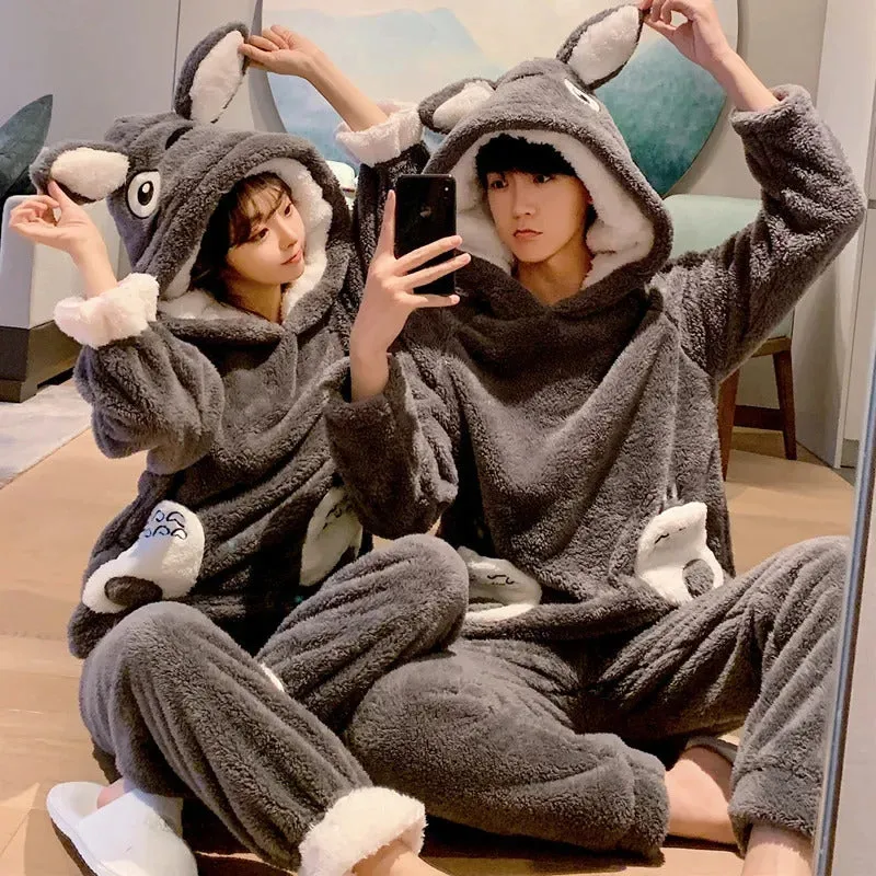 New 2022 Couple Pajamas Set Women's Thickened Fleece-lined Coral Velvet Couple Sleepwear For Spring Autumn Winter Homewear