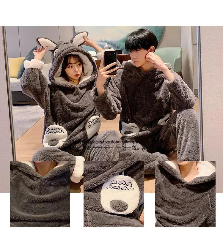 New 2022 Couple Pajamas Set Women's Thickened Fleece-lined Coral Velvet Couple Sleepwear For Spring Autumn Winter Homewear