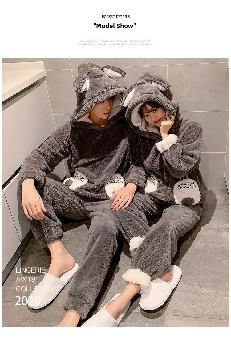 New 2022 Couple Pajamas Set Women's Thickened Fleece-lined Coral Velvet Couple Sleepwear For Spring Autumn Winter Homewear