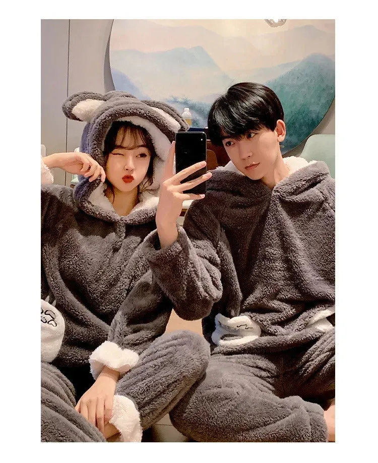 New 2022 Couple Pajamas Set Women's Thickened Fleece-lined Coral Velvet Couple Sleepwear For Spring Autumn Winter Homewear