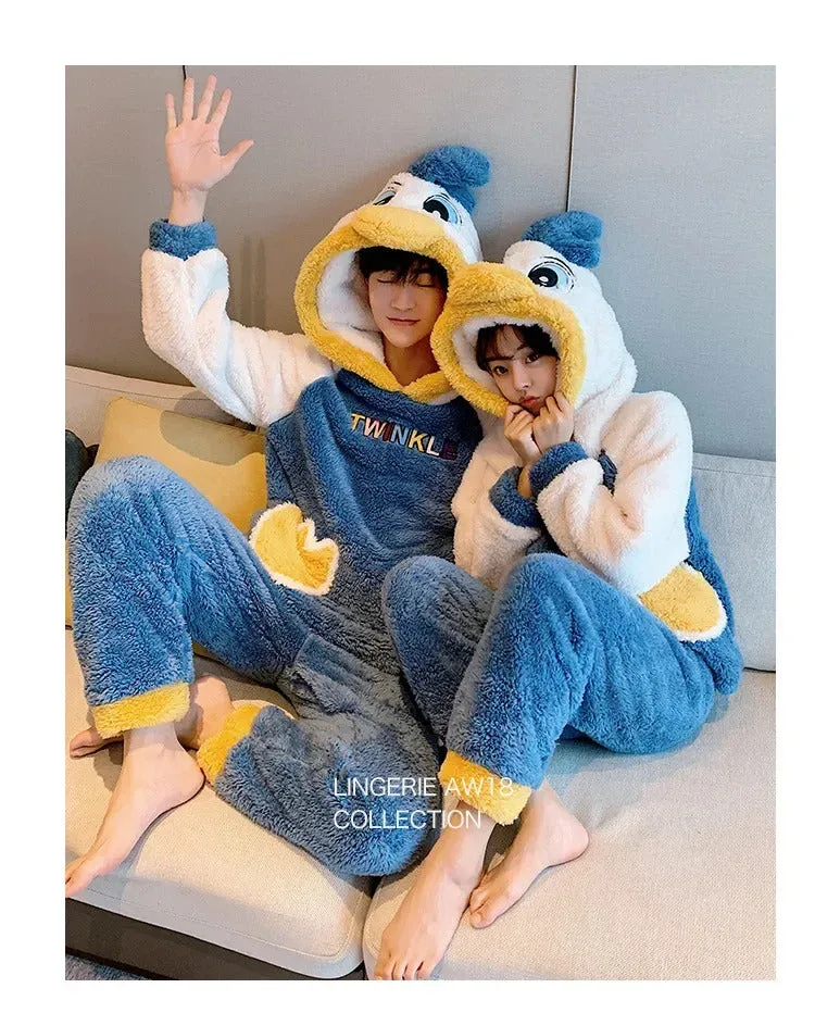 New 2022 Couple Pajamas Set Women's Thickened Fleece-lined Coral Velvet Couple Sleepwear For Spring Autumn Winter Homewear