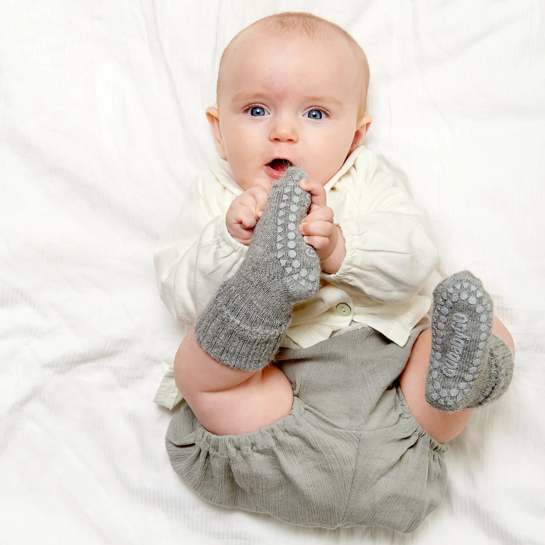 Non-Slip Grip Socks - Alpaca - Grey Melange