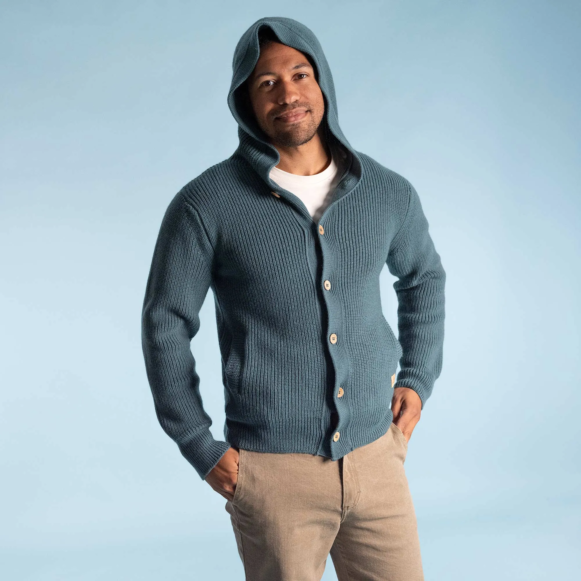 NORTHSEA 100% Certified Organic Merino Wool Hooded Cardigan Sweater (No Elastic, No Polyester, No Acrylic, No Synthetics, OC Thread) (100% Biodegradable)