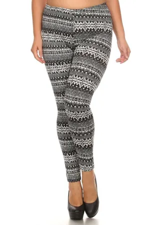 Plus Size Chevron Pattern Fleece Lined Leggings Womens