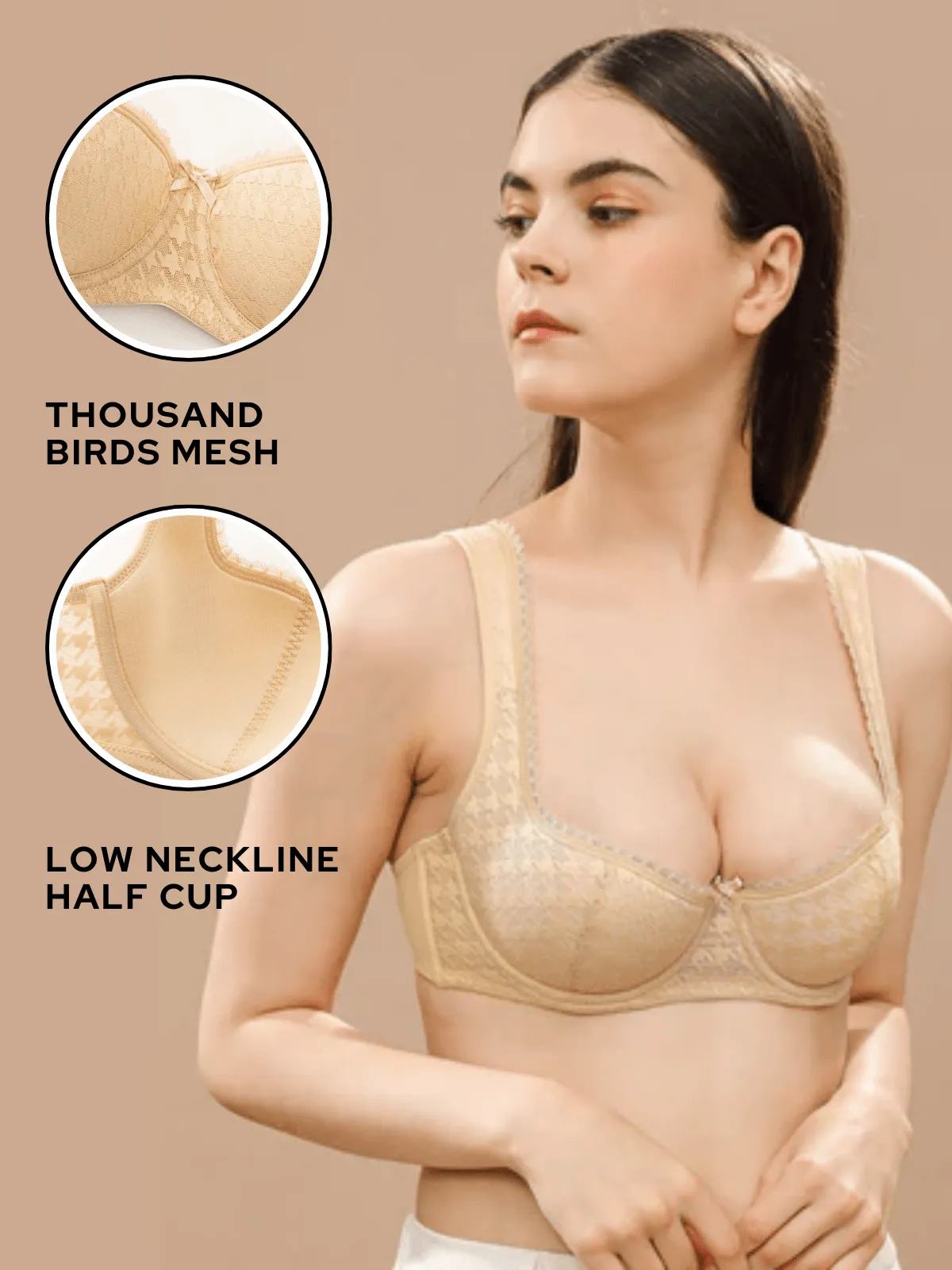 Push Up Balconette Half Cup Underwire Bra Nude