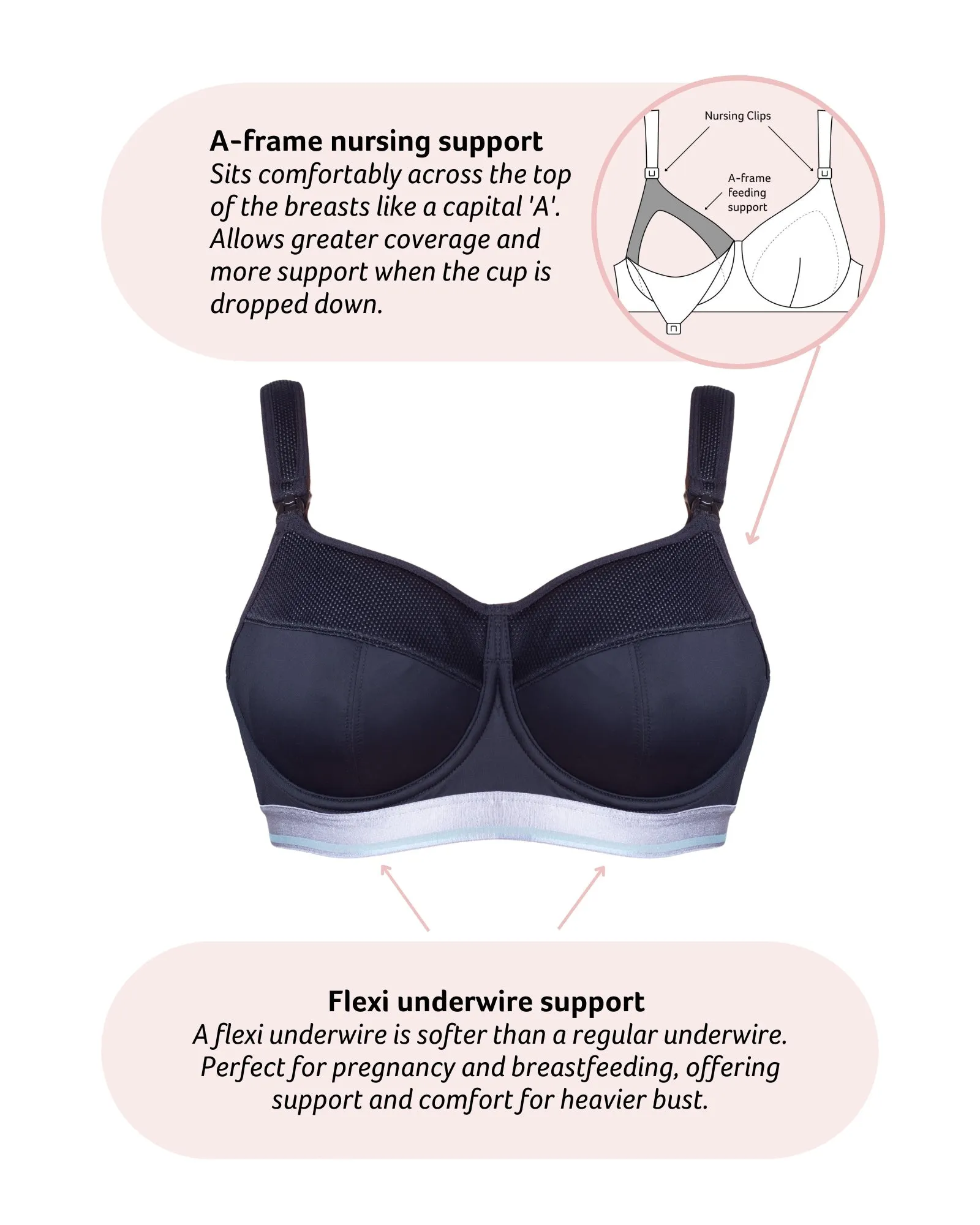 REACTIVATE BLACK NURSING BRA - FLEXI UNDERWIRE