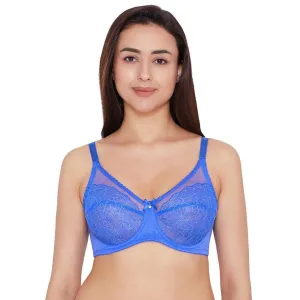 Retro Chic Non Padded Wired Full Coverage Full Support Everyday Comfort Bra - Blue