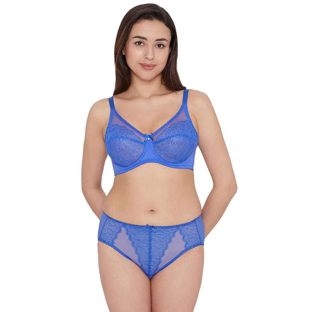 Retro Chic Non Padded Wired Full Coverage Full Support Everyday Comfort Bra - Blue