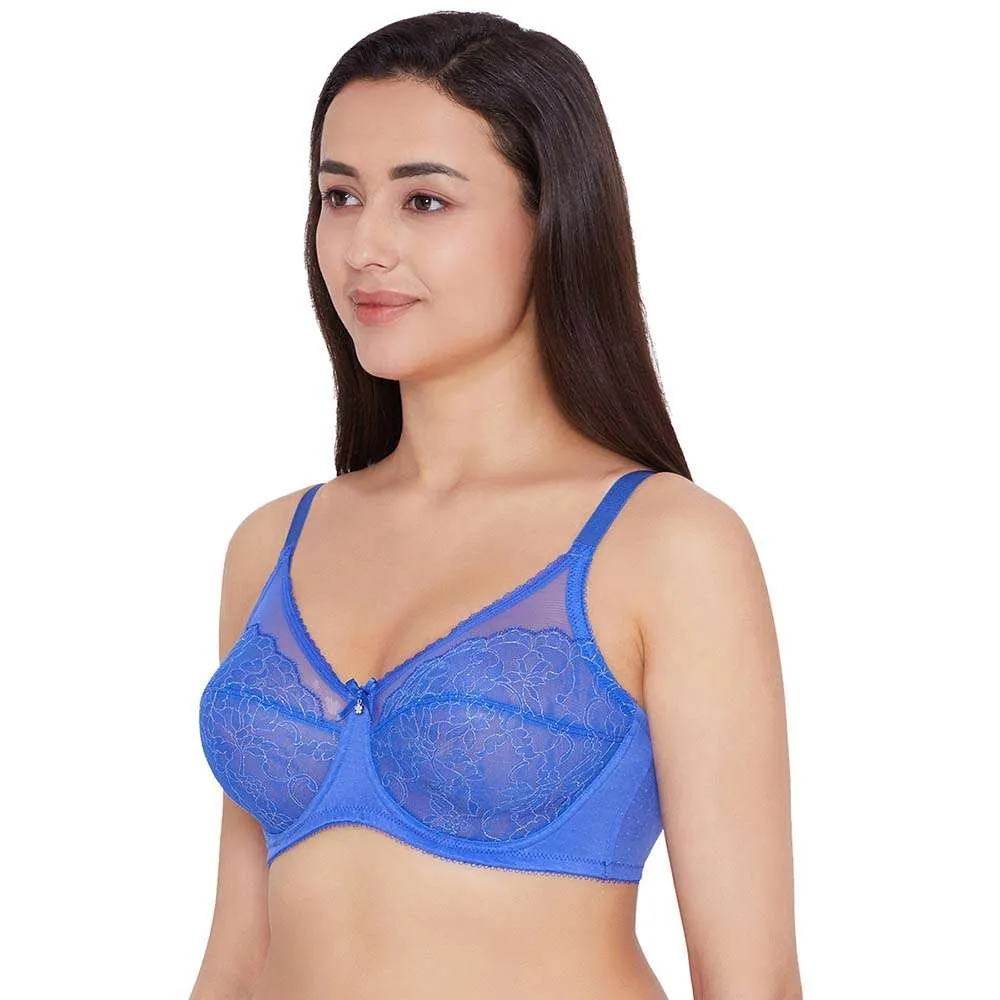 Retro Chic Non Padded Wired Full Coverage Full Support Everyday Comfort Bra - Blue