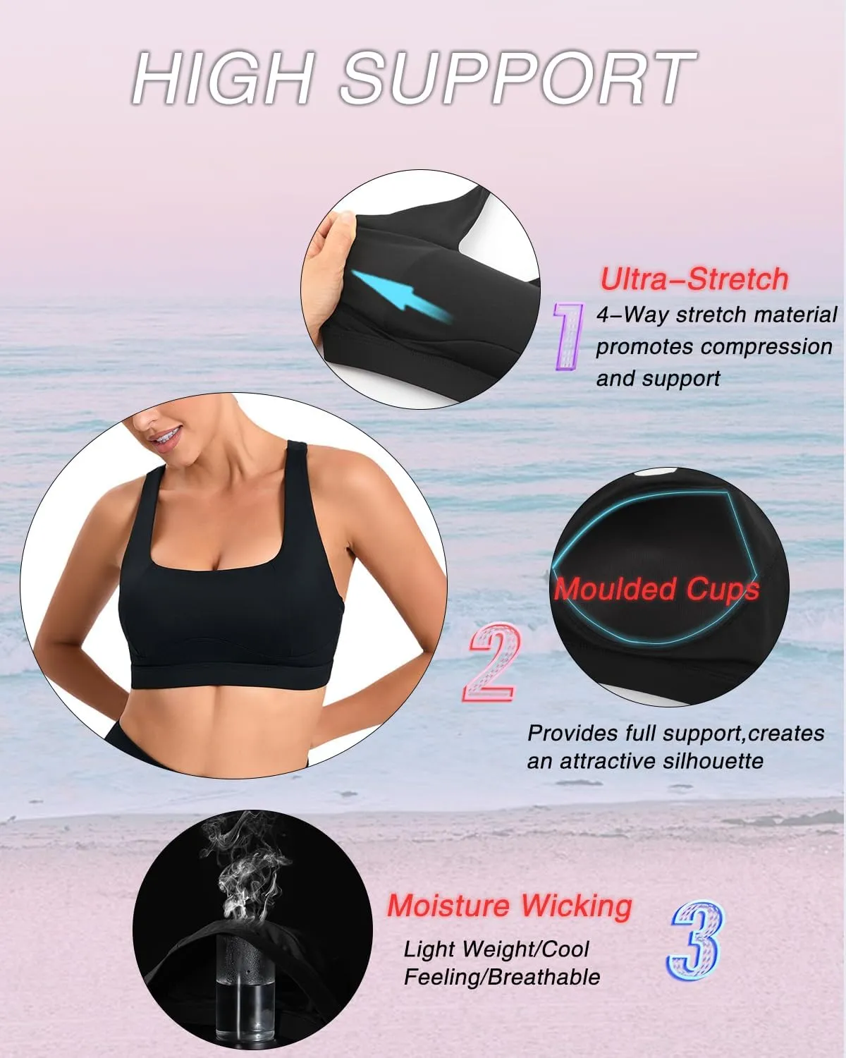 RUNNING GIRL Sports Bras for Women High Support,Moulded Cup Racerback High Impact Workout Crop Tops for Women Large Bust