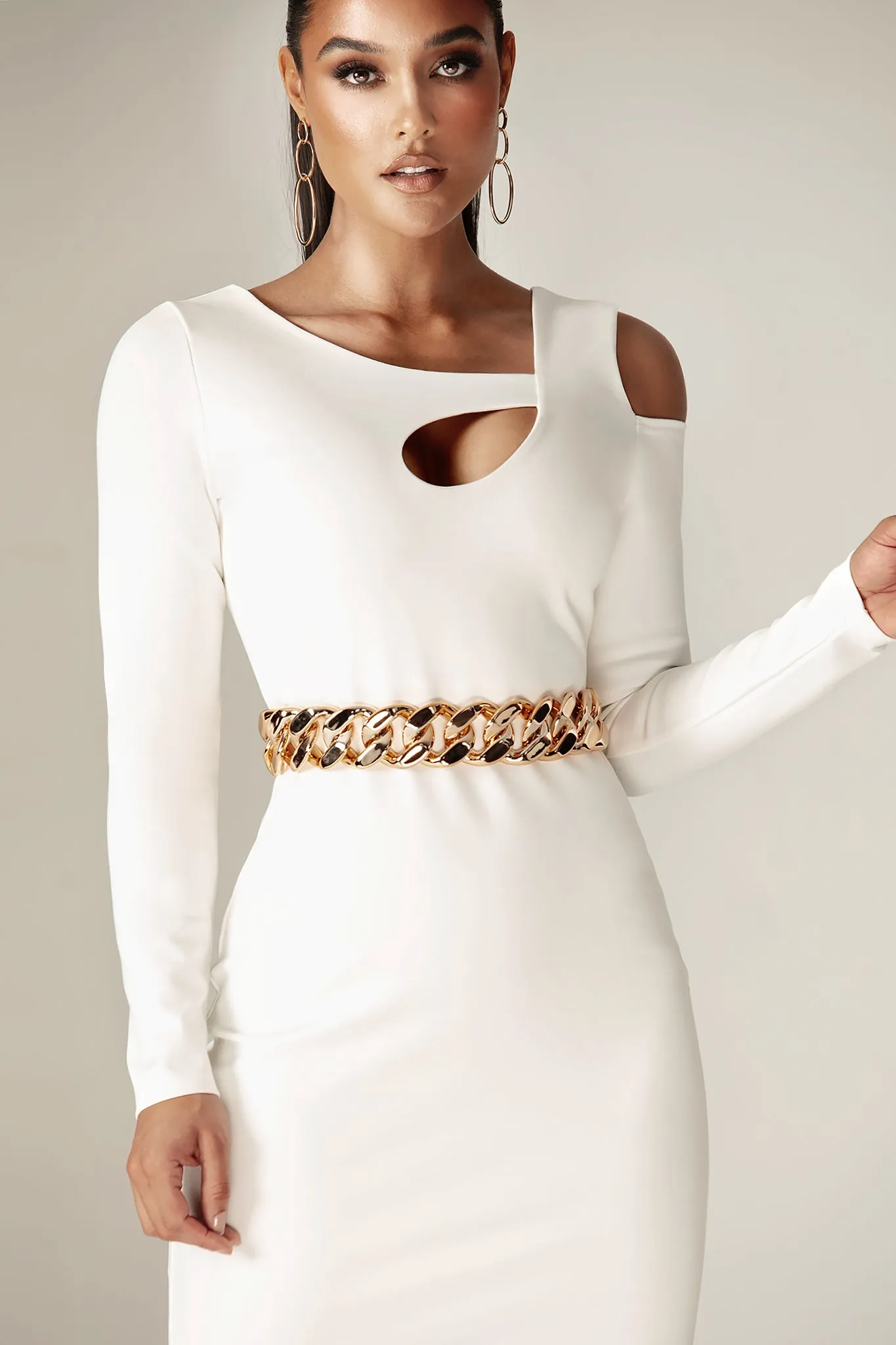 Sinthia Cutout Ponte De Roma Midi Dress (Off White)