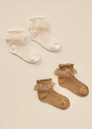 The Ruffle Sock SET of 2 by Noralee - Ivory   Golden - KIDS