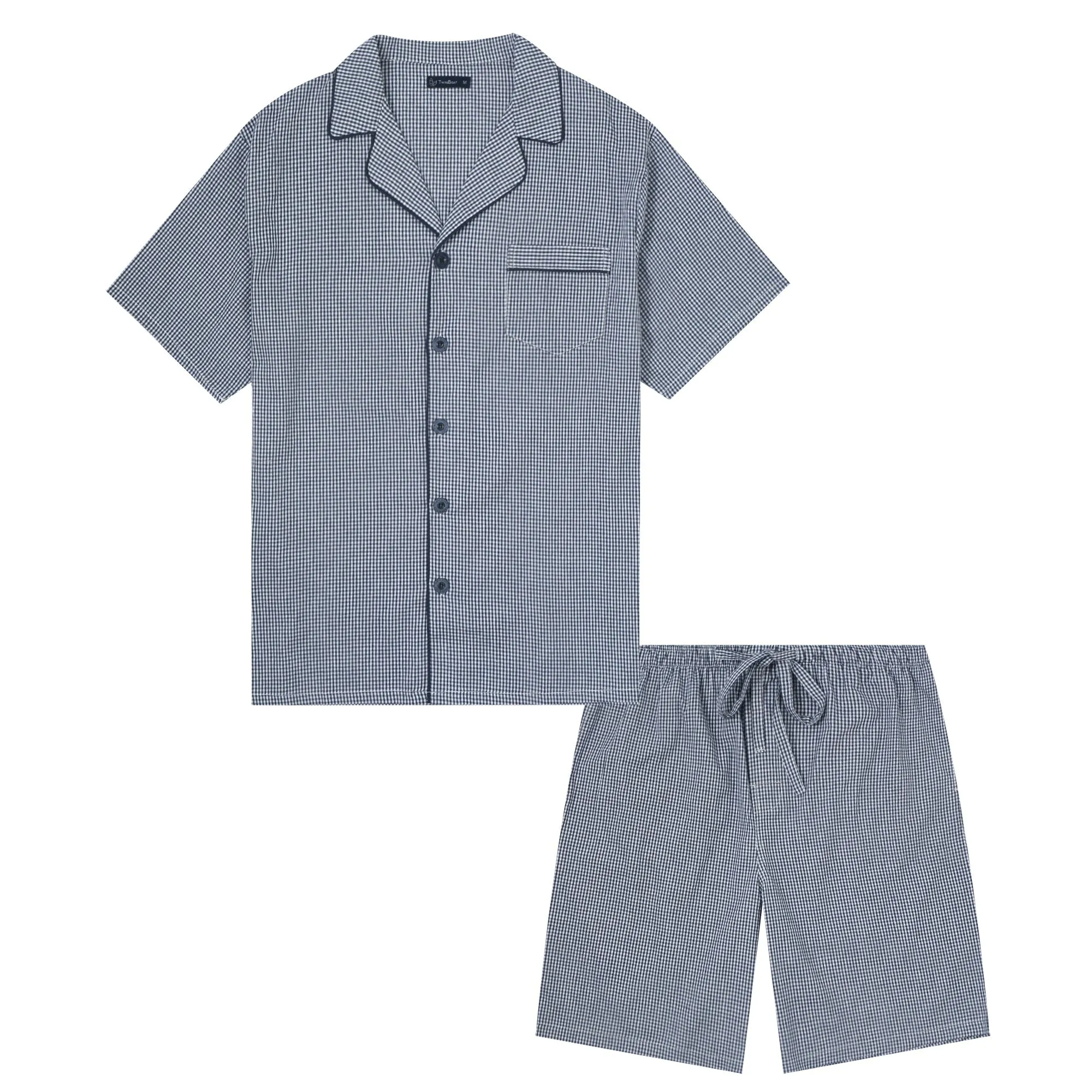 Twin Boat Men's 100% Woven Cotton Short Pajama Sleepwear Set