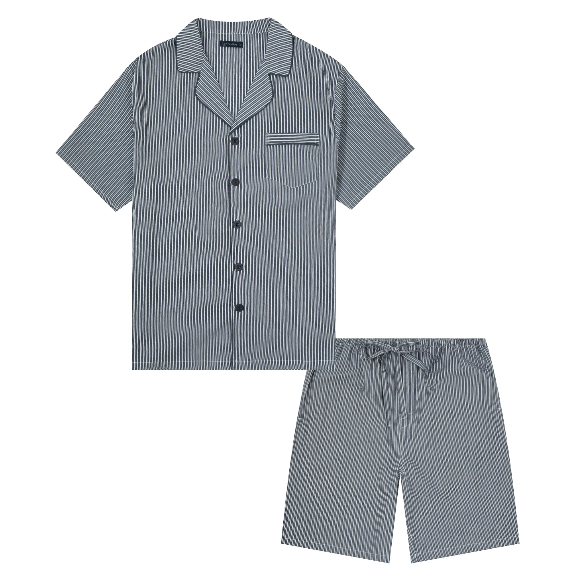 Twin Boat Men's 100% Woven Cotton Short Pajama Sleepwear Set