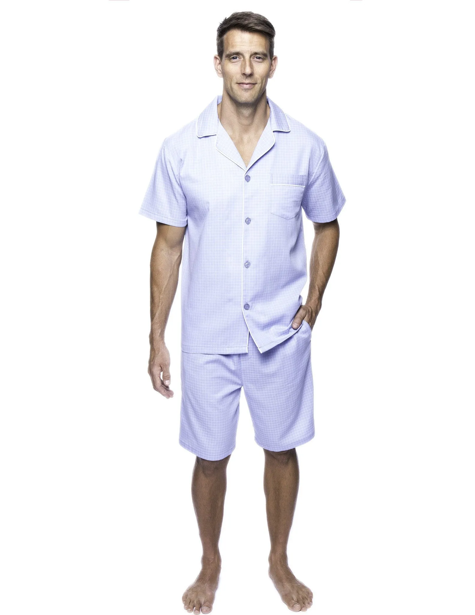 Twin Boat Men's 100% Woven Cotton Short Pajama Sleepwear Set