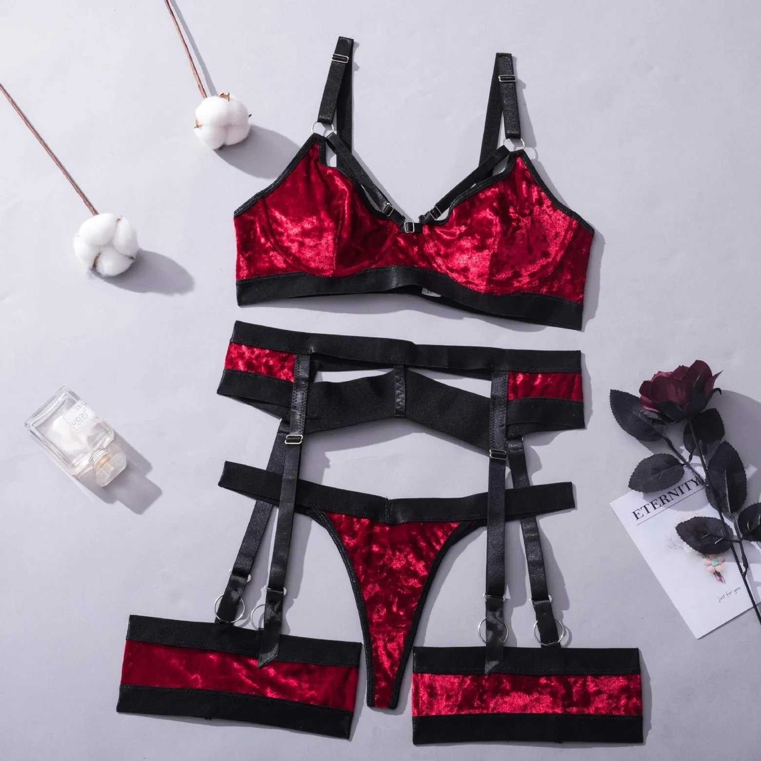 Velvet Bra Set, Velvet Lingerie Set, Cute Bra And Panties