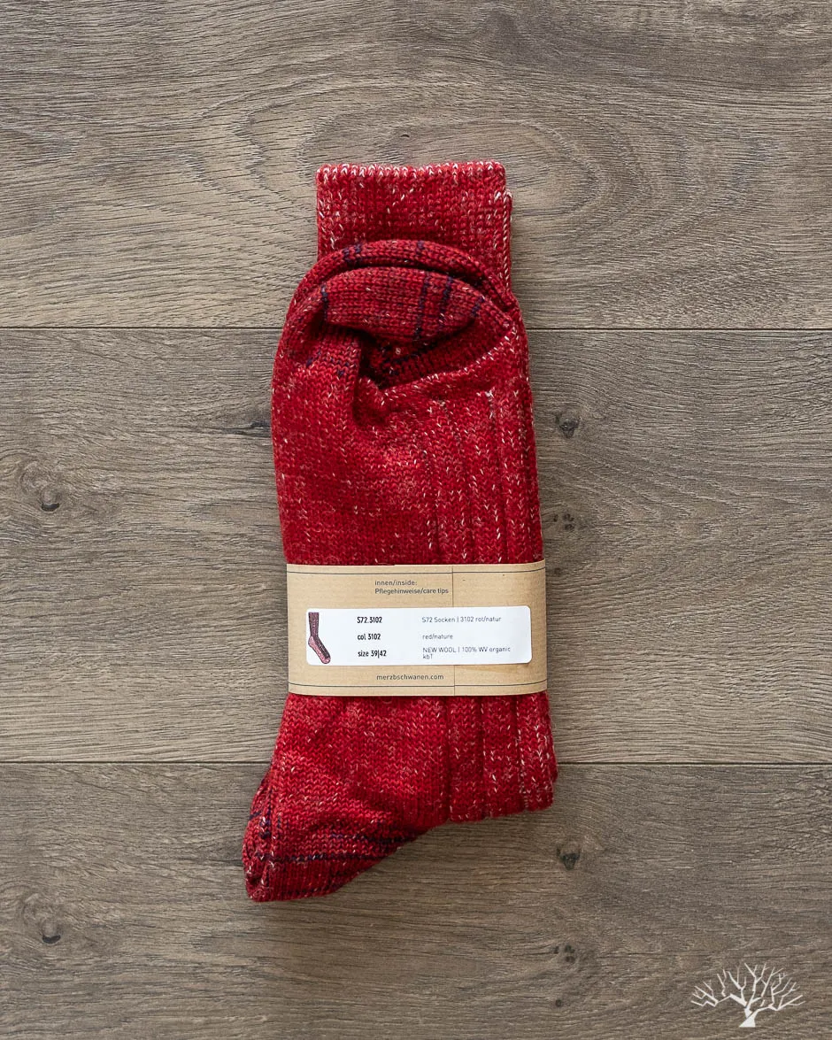 W72 Organic Wool Socks - Red/Nature