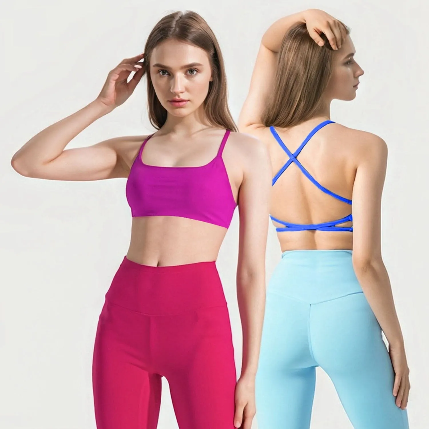 Women Cross Back Sport Bras Padded with Removable Pads Thin Straps