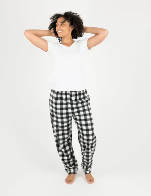 Women's Black & White Plaid Fleece Pants