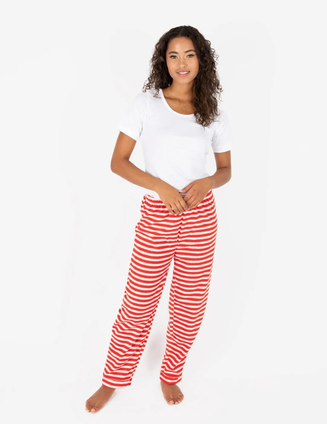 Women's Fleece Red & White Stripes Pants