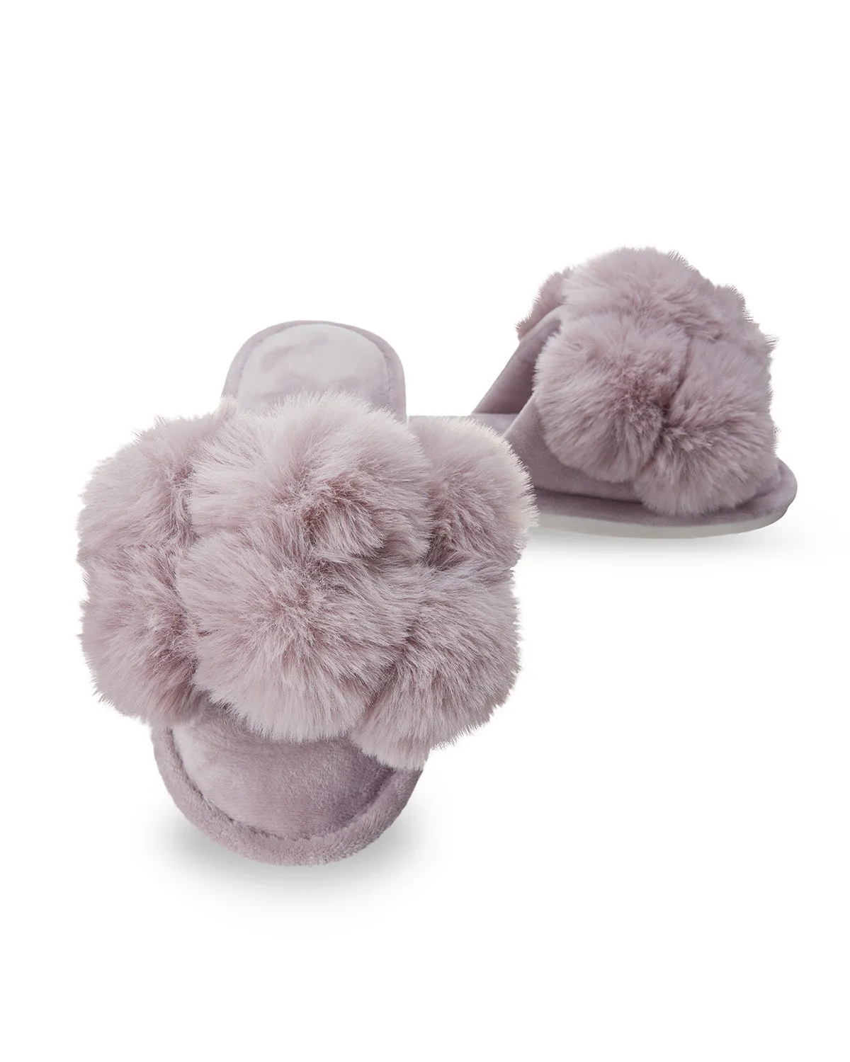 Women's Luxe Pom-Pom Memory Foam Plush Slippers