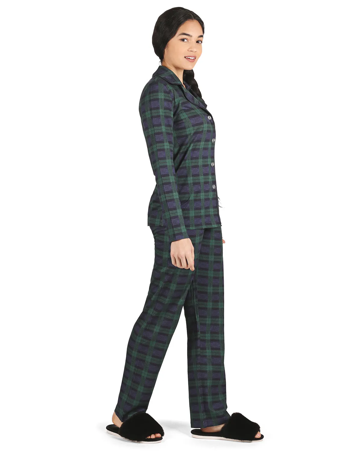 Women's Plaid Notch Collar Two-Piece PJ Set In a Bag