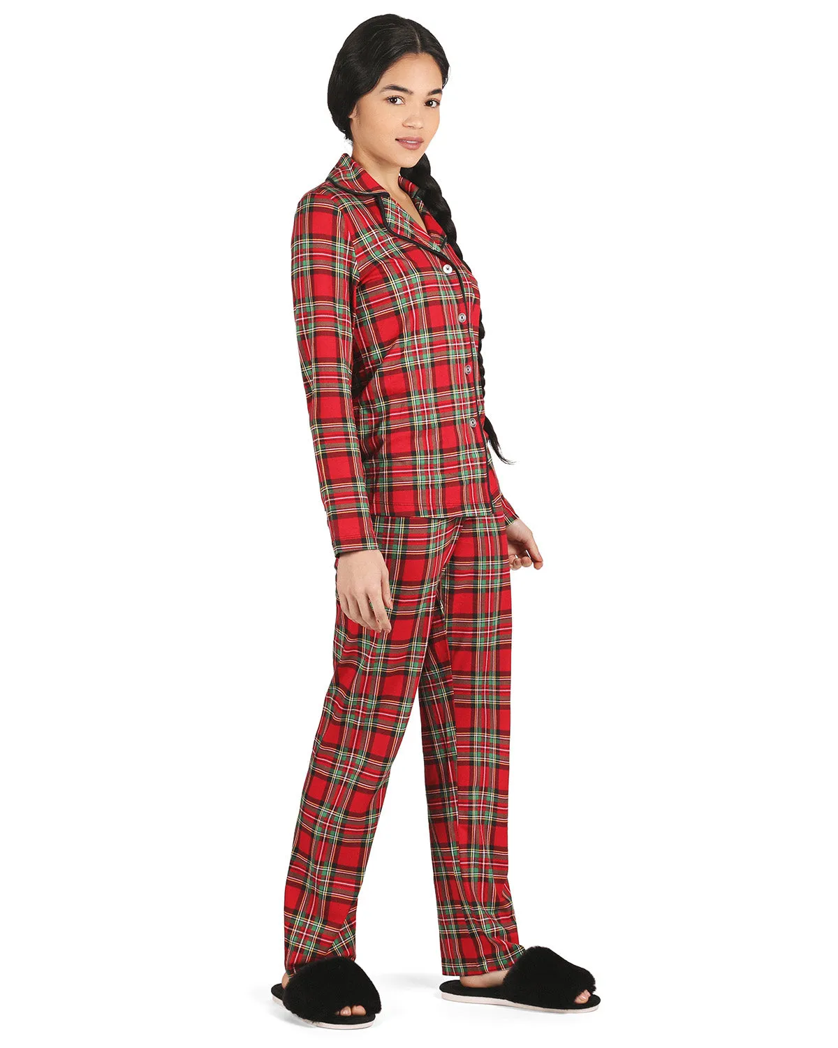 Women's Plaid Notch Collar Two-Piece PJ Set In a Bag