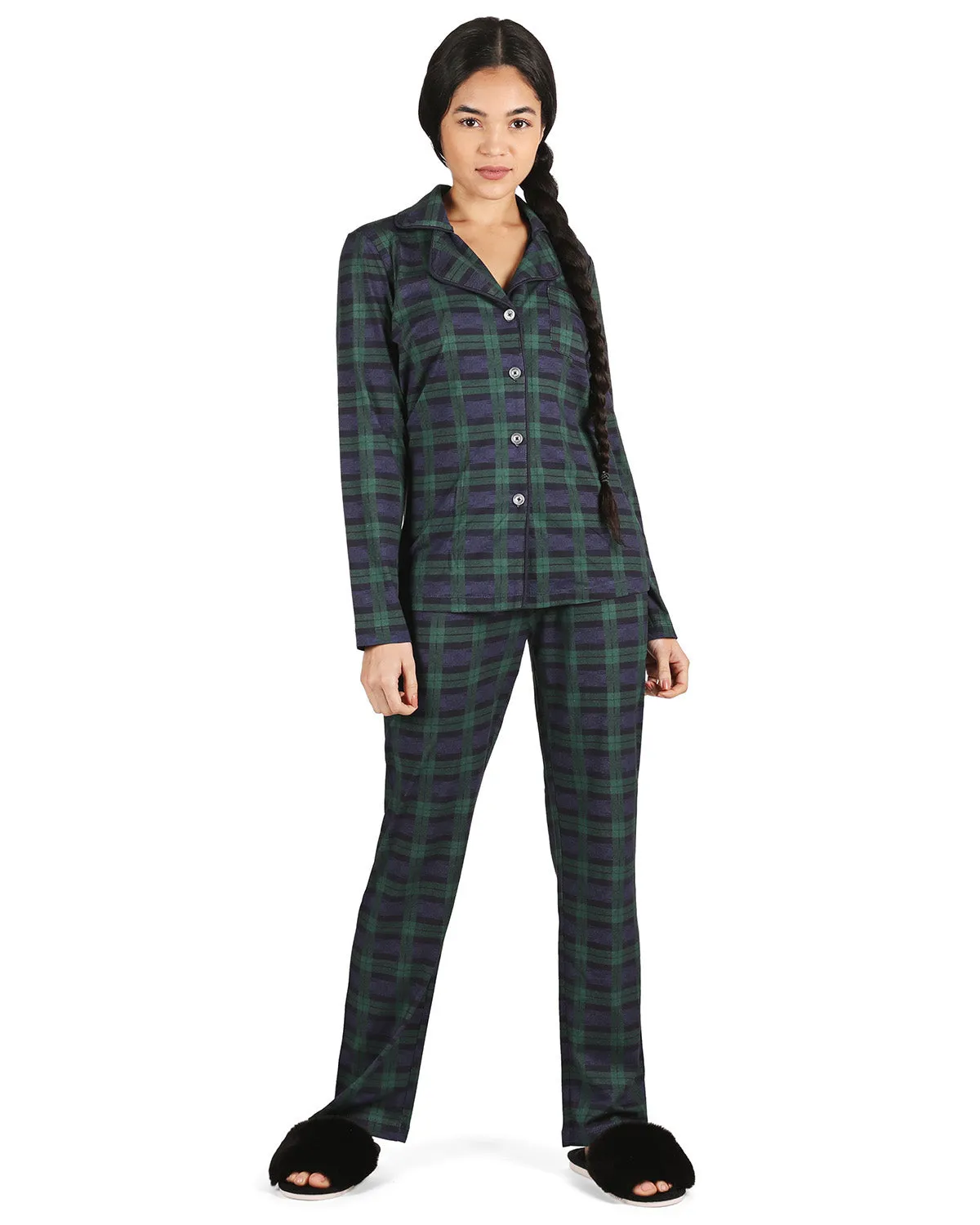 Women's Plaid Notch Collar Two-Piece PJ Set In a Bag