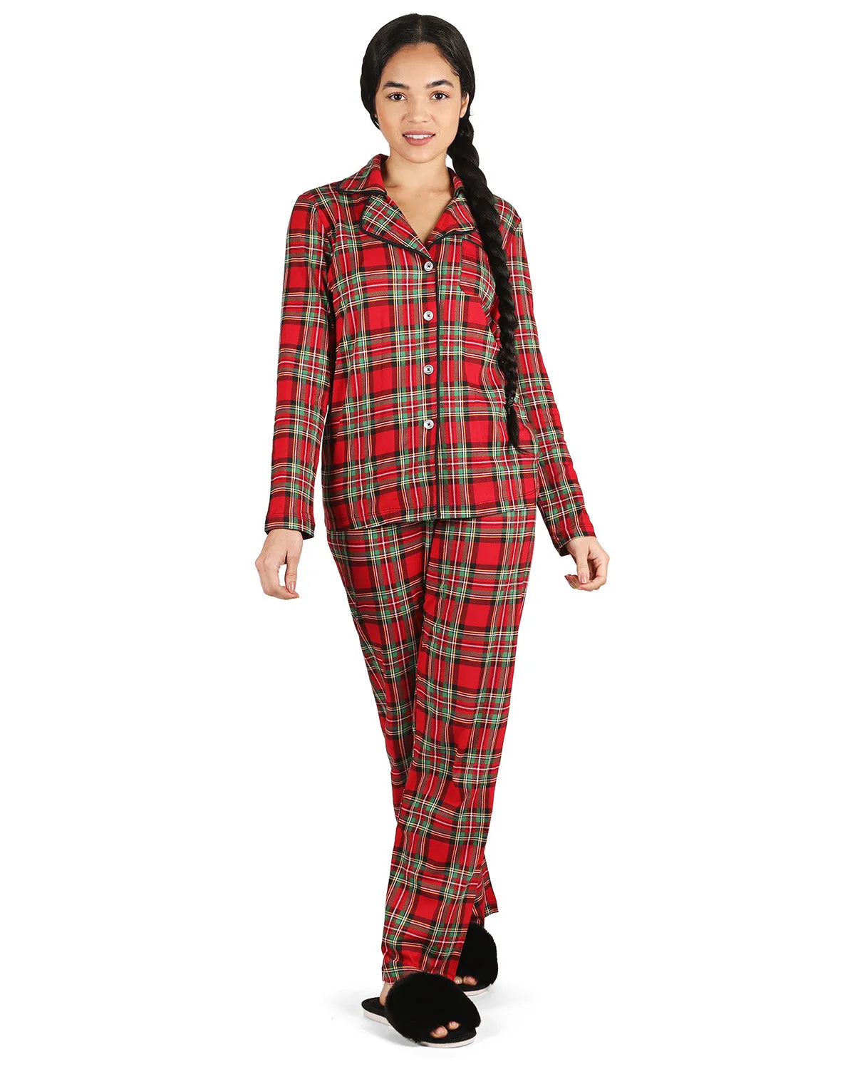 Women's Plaid Notch Collar Two-Piece PJ Set In a Bag