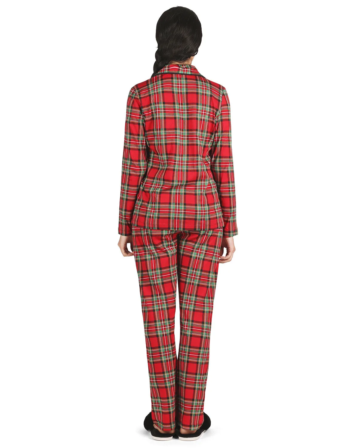 Women's Plaid Notch Collar Two-Piece PJ Set In a Bag